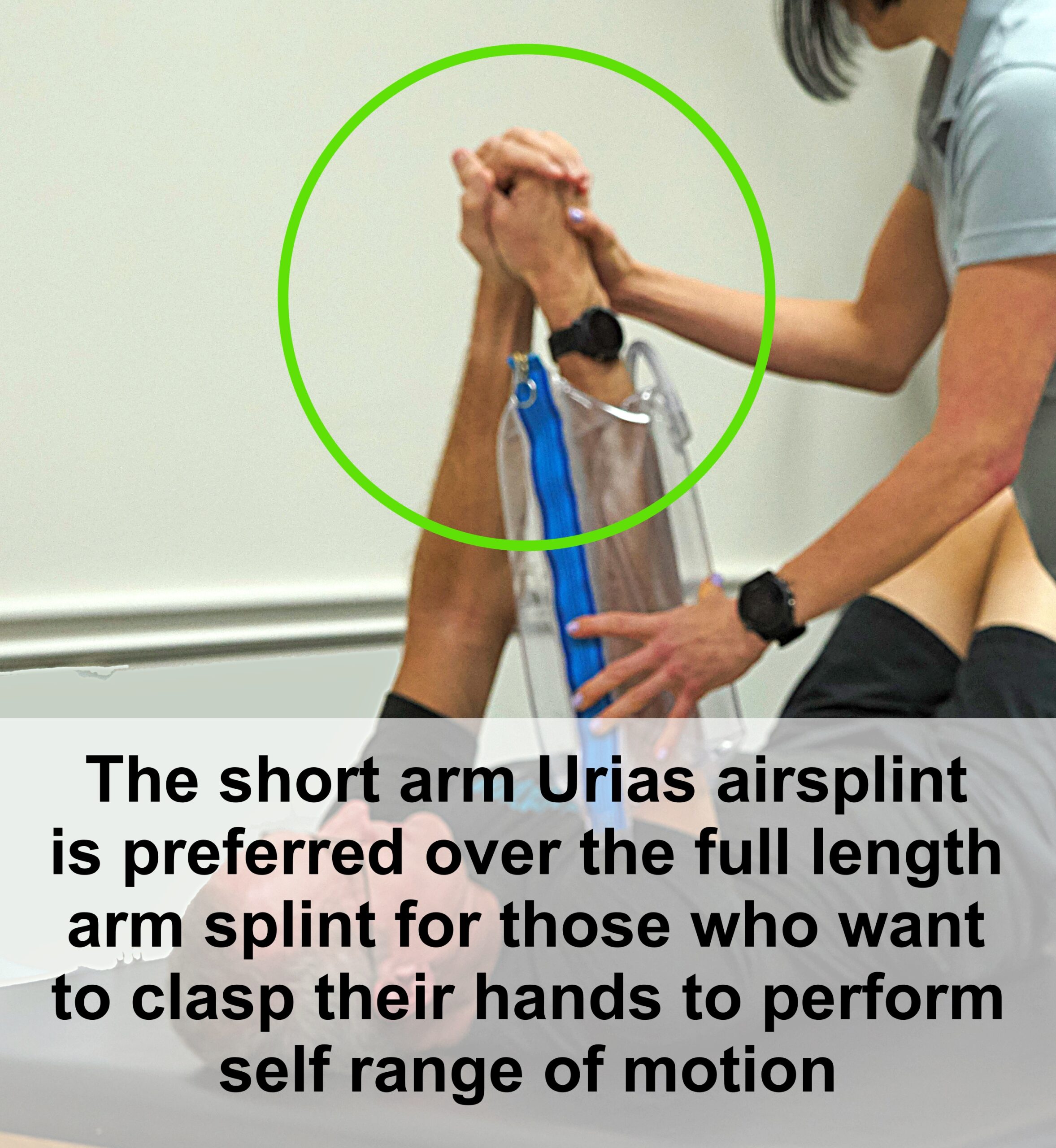 patient performing self range of motion with the urias air splint