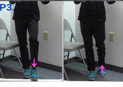 Side by side image of Tara Tobias. On the left side, it shows her stepping on the front of the pipe with her left foot. The right side shows her left foot stepping back.