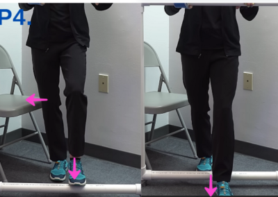 Side by side images of Tara Tobias.The left side shows her left foot stepping on the front of the pipe while the right side shows her left foot stepping over the pipe.